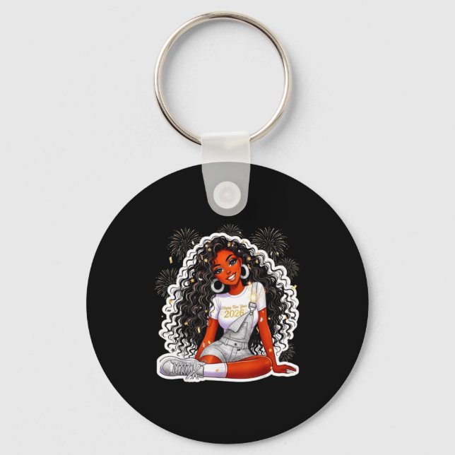 Happy New Year 2026 Black Girl Magic Melanin  Keychain (Front)