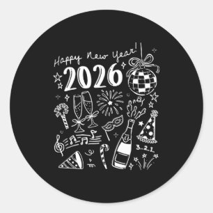 Happy New Year 2026 Bow Funny  Classic Round Sticker