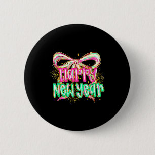 Happy New Year 2026 Brushstroke Coquette Firework 2 Inch Round Button