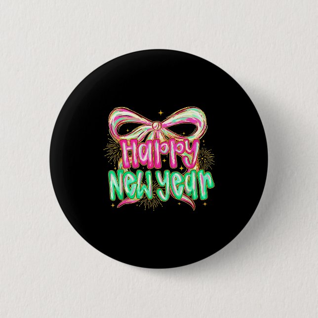 Happy New Year 2026 Brushstroke Coquette Firework  2 Inch Round Button (Front)