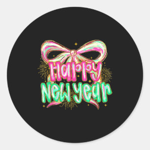 Happy New Year 2026 Brushstroke Coquette Firework Classic Round Sticker