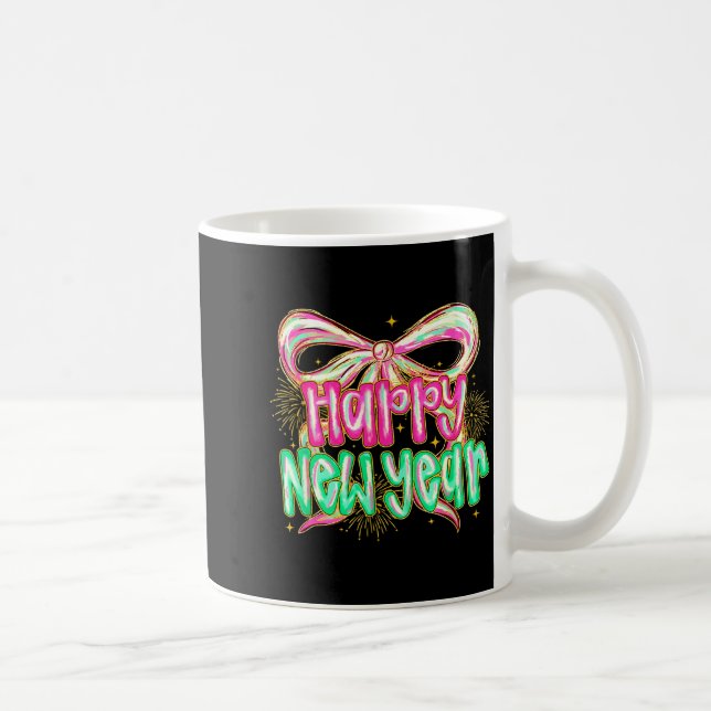 Happy New Year 2026 Brushstroke Coquette Firework  Coffee Mug (Right)