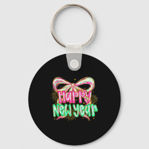 Happy New Year 2026 Brushstroke Coquette Firework Keychain