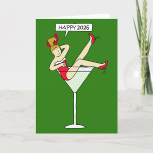 Happy New Year 2026 Cartoon Lady Card