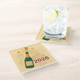 Happy New Year 2026 Champagne Glass Coaster