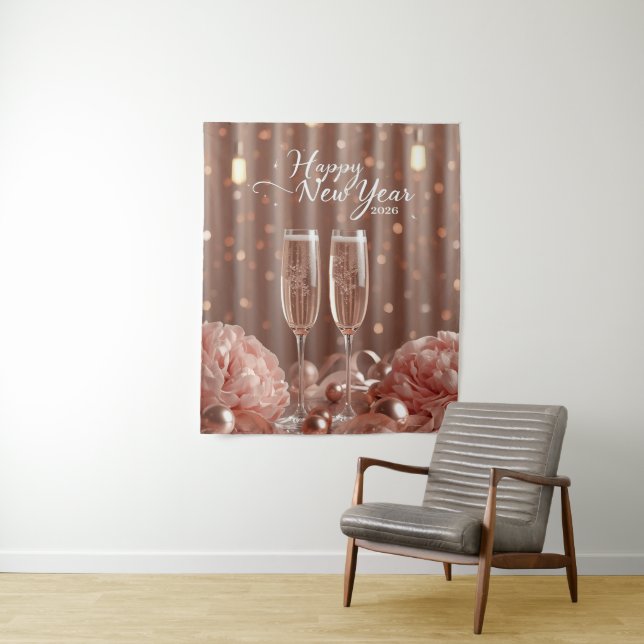 happy new year 2026 champagne sparkle backdrop tapestry (In Situ)