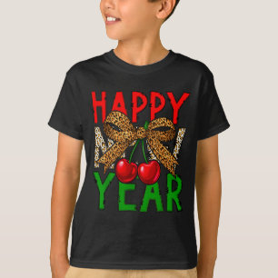 Happy New Year 2026 Cherries &amp; Leopard Coquett T-Shirt