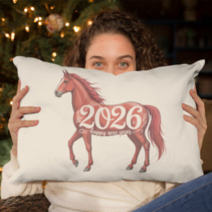 Happy New Year 2026 Chinese Red Horse Accent Pillow