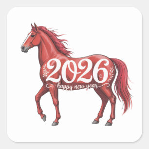 Happy New Year 2026 Chinese Red Horse  Square Sticker