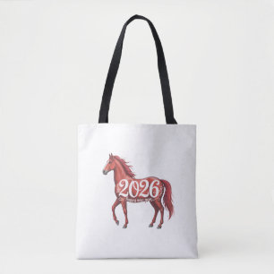 Happy New Year 2026 Chinese Red Horse  Tote Bag