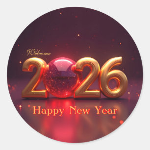 Happy New Year 2026 Classic Round Sticker