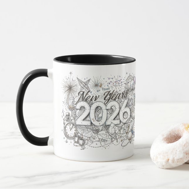 happy new year 2026 coffee mug (Avec donut)