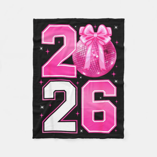 Happy New Year 2026 Coquette Bow &amp; Disco Ball  Fleece Blanket (Front)