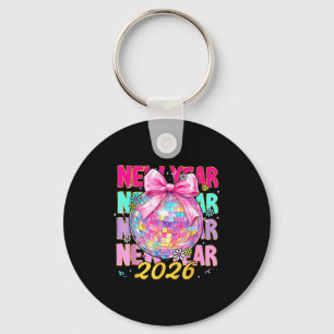 Happy New Year 2026 Coquette Bow & Disco Ball Keychain