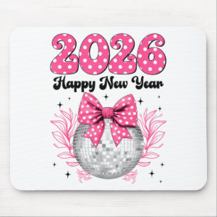 Happy New Year 2026 Coquette Bow & Disco Ball Mouse Pad