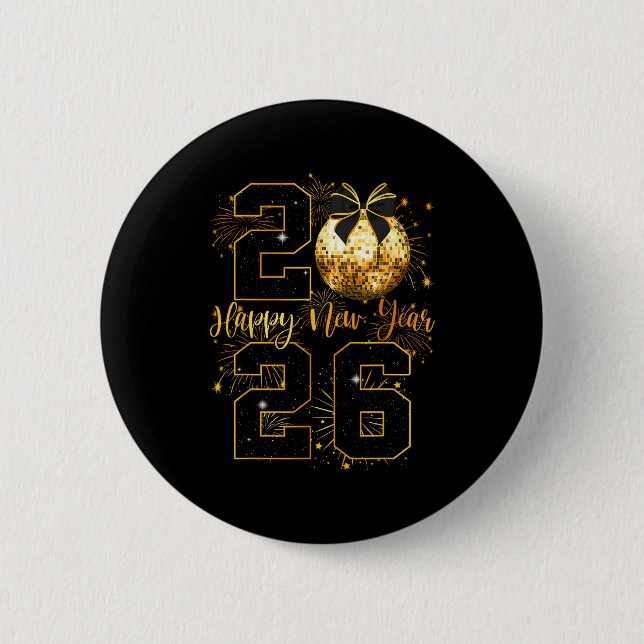 Happy New Year 2026 Coquette Bow Disco Ball New Ye 2 Inch Round Button (Front)