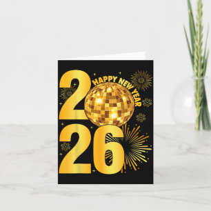 Happy New Year 2026 Coquette Bow Disco Ball New Ye Card