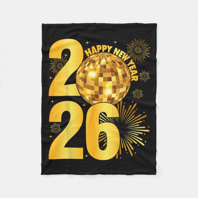 Happy New Year 2026 Coquette Bow Disco Ball New Ye Fleece Blanket (Front)