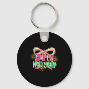 Happy New Year 2026 Coquette Bow Vintage Funny Gif Keychain