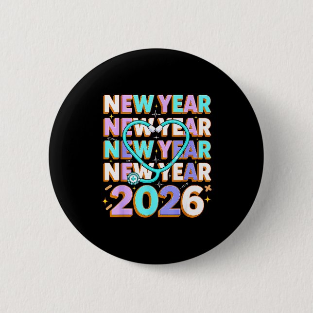 Happy New Year 2026 Coquette Bows New Years Nurse  2 Inch Round Button (Front)