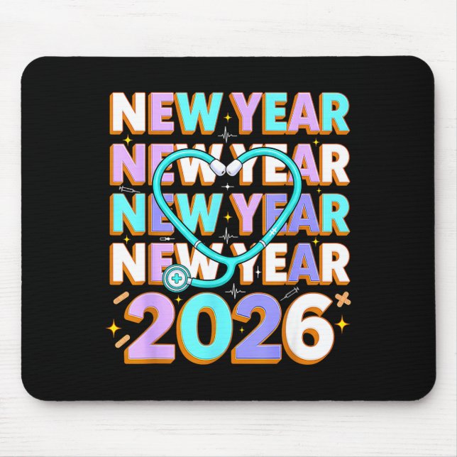 Happy New Year 2026 Coquette Bows New Years Nurse  Mouse Pad (Front)