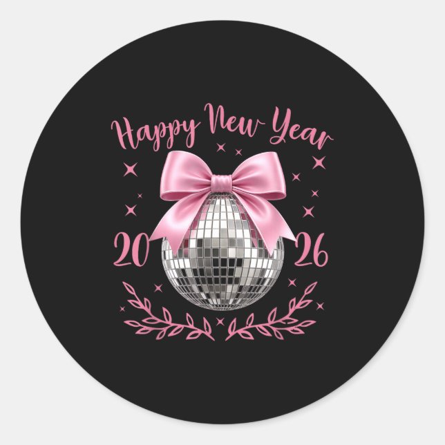 Happy New Year 2026 Coquette Nk Bow Disco Ball Wom Classic Round Sticker (Front)