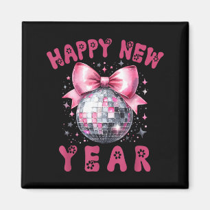 Happy New Year 2026 Coquette Nk Bow Disco Ball Wom Magnet