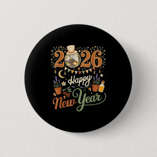 Happy New Year 2026 Cottagecore Disco Mushroom Nat 2 Inch Round Button