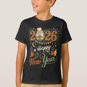 Happy New Year 2026 Cottagecore Disco Mushroom Nat T-Shirt