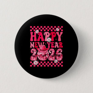 Happy New Year 2026 Cowgirl Cowboy Disco Ball Girl 2 Inch Round Button