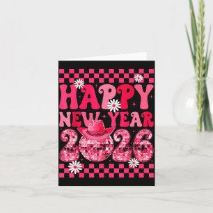 Happy New Year 2026 Cowgirl Cowboy Disco Ball Girl Card