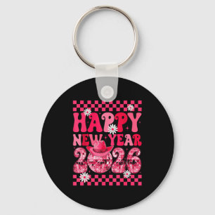 Happy New Year 2026 Cowgirl Cowboy Disco Ball Girl Keychain
