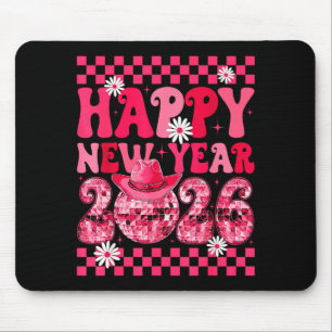Happy New Year 2026 Cowgirl Cowboy Disco Ball Girl Mouse Pad