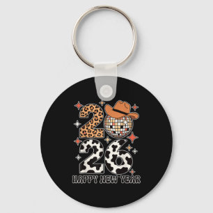 Happy New Year 2026 Cowgirl Disco Ball Western Leo Keychain