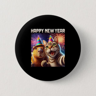 Happy New Year 2026 Cute Cat Capybara Party Art 2 Inch Round Button