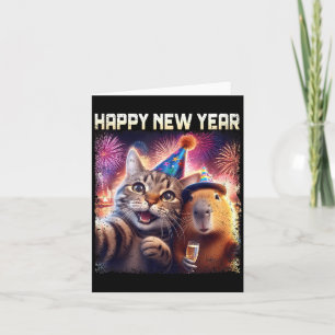 Happy New Year 2026 Cute Cat Capybara Party Art Card