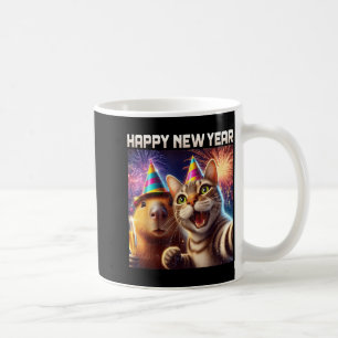 Happy New Year 2026 Cute Cat Capybara Party Art Coffee Mug