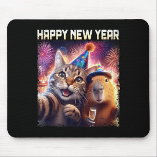 Happy New Year 2026 Cute Cat Capybara Party Art  Mouse Pad