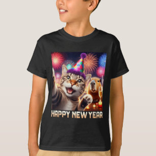 Happy New Year 2026 Cute Cat Capybara Party Art T-Shirt