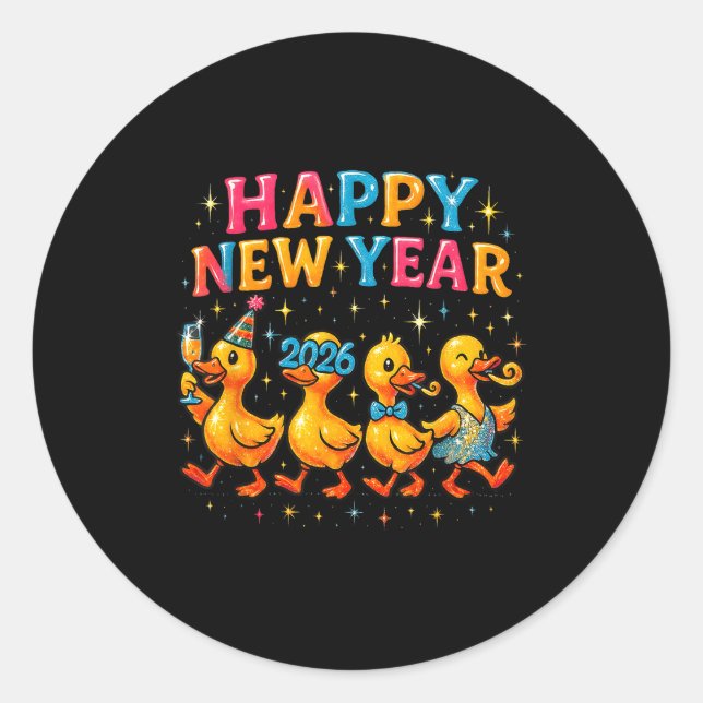 Happy New Year 2026 Cute Duck Party Gift  Classic Round Sticker (Front)