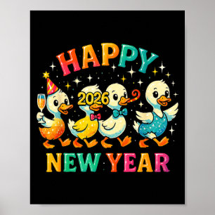 Happy New Year 2026 Cute Duck Party Gift  Poster