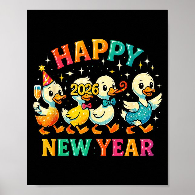 Happy New Year 2026 Cute Duck Party Gift  Poster (Front)