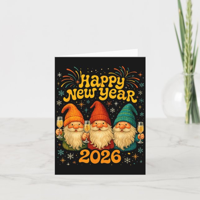Happy New Year 2026 Cute Gnome Party Gift  Card (Front)