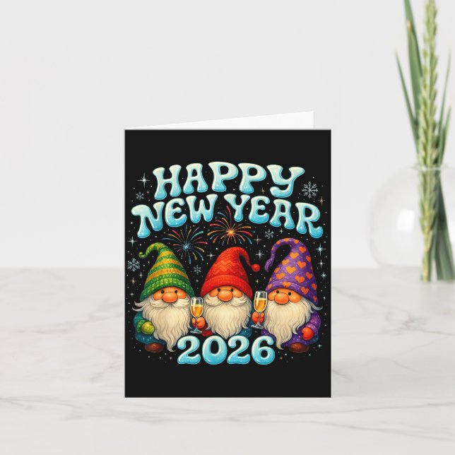 Happy New Year 2026 Cute Gnome Party Gift  Card (Front)