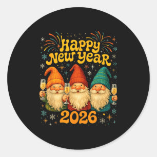 Happy New Year 2026 Cute Gnome Party Gift  Classic Round Sticker