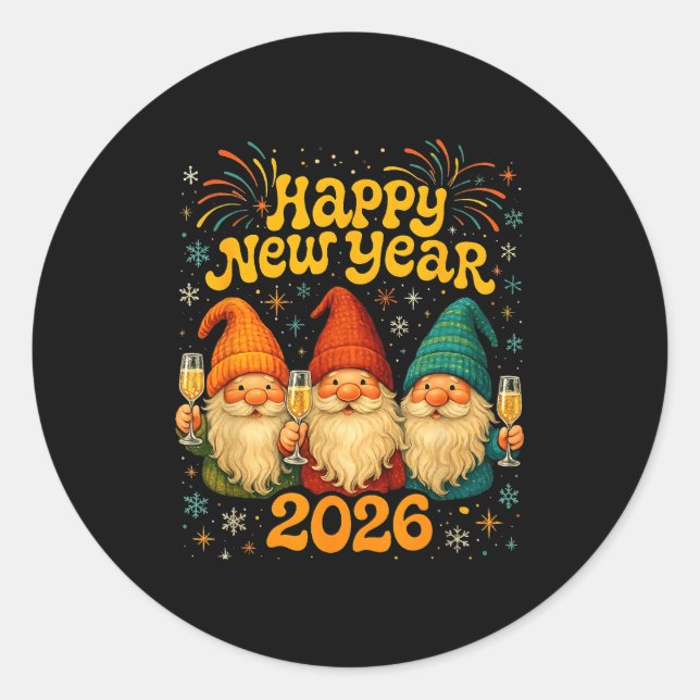 Happy New Year 2026 Cute Gnome Party Gift  Classic Round Sticker (Front)