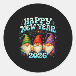 Happy New Year 2026 Cute Gnome Party Gift  Classic Round Sticker