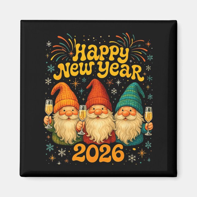 Happy New Year 2026 Cute Gnome Party Gift  Magnet (Front)