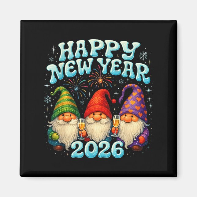 Happy New Year 2026 Cute Gnome Party Gift  Magnet (Front)