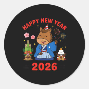 Happy New Year 2026 Cute Horse Japanese Celebratio Classic Round Sticker